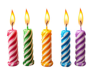 Festive birthday candles high fidelity joyful atmosphere close-up view celebration concept isolated on transparent background png
