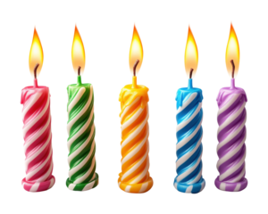 Festive birthday candles high fidelity joyful atmosphere close-up view celebration concept isolated on transparent background png