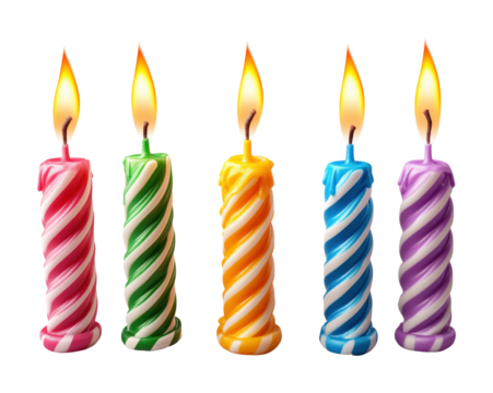 Festive birthday candles high fidelity joyful atmosphere close-up view celebration concept isolated on transparent background png