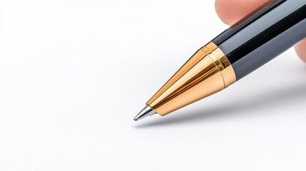 Close-up of a Hand Holding a Elegant Black and Gold Pen