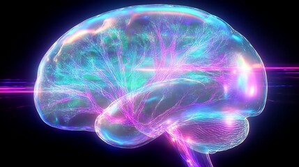 Vibrant 3D Render of a Glowing Human Brain: A Stunning, Detailed Illustration of Neural Activity. AI Generated