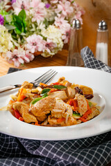Fried chicken and vegetables.