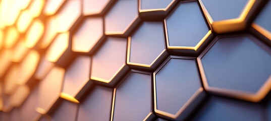 Abstract Background Of Hexagon Pattern With Soft Bokeh, Subtle Blue And Gray Color Palette.