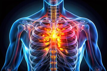 Human Sternum Anatomy: Long Exposure X-Ray of Rib Cage Showing Central Bone Structure