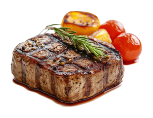 Grilled beef steak with colorful vegetables high fidelity fine dining concept isolated on transparent background png