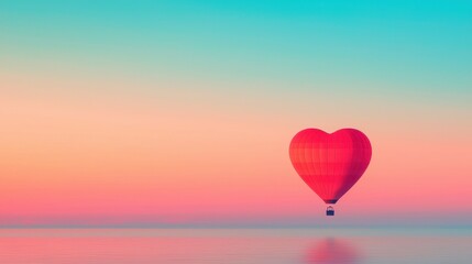 Fototapeta premium Romantic Hot Air Balloon Against a Serene Sunset Sky with Gradient Colors Love and Adventure Theme