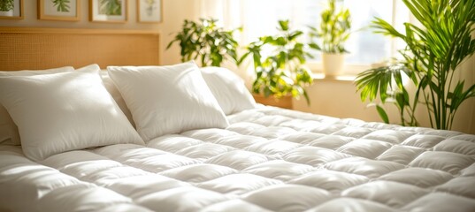 Cozy Bedroom with White Bedding, Sunny Day, Simple Interior Design, Minimalist Style Decor