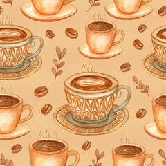 Obraz premium Latte Art Symphony, Seamless cup of coffee.