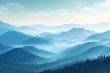 Serene Blue Mountains Landscape Misty Peaks Nature Scenery