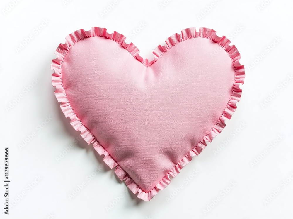 Poster a delicate pink heart made from fabric patches is isolated against a clean white background for a so