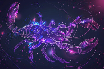 Astrological abstract composition with concept of Scorpio zodiac sign symbol, abstract vivid composition consists of fictional unreal fantastic vision on background