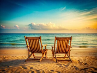Idyllic Beach Scene: Two Empty Chairs on Sandy Shore