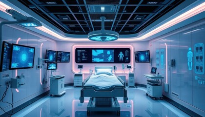 Futuristic Hospital Room: Advanced Medical Technology and Patient Care