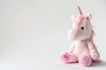 Fototapeta premium Fantastically beautiful mythological pink unicorn with big long horn, abstract vivid composition consists of fictional unreal fantastic vision on background