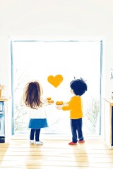 Sweetly Sharing Treats: Charming Children's Illustration in Bright Kitchen Setting. AI Generated