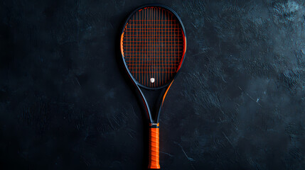 Black orange tennis racquet bird's eye view - high-resolution image. Shadowmoss. Illustration