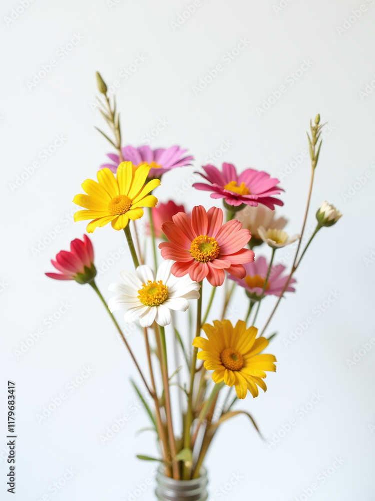 Poster a delicate bouquet of colorful dry flowers takes center stage in a shallow depth of field against a 