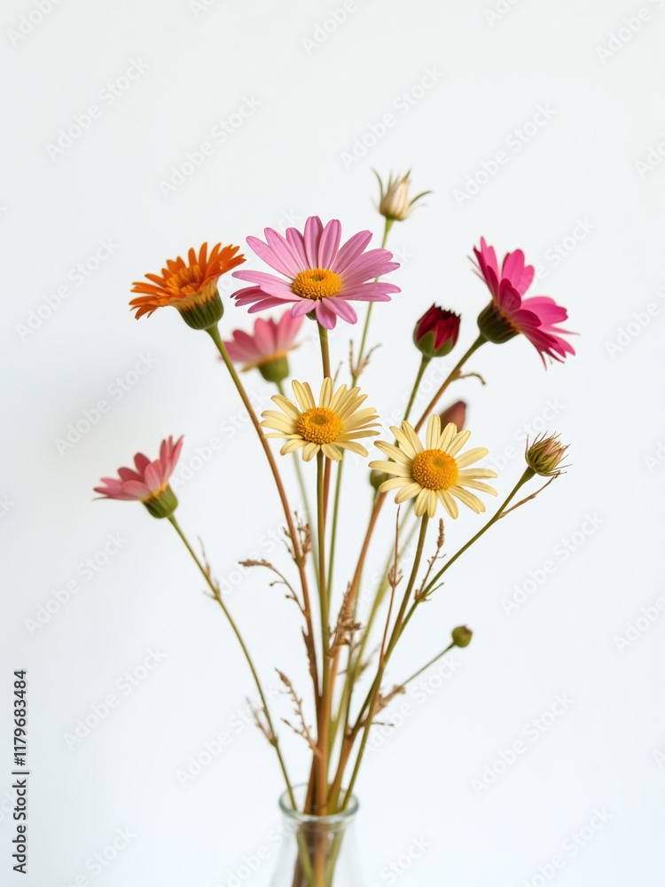Poster a delicate bouquet of colorful dry flowers takes center stage in a shallow depth of field against a 