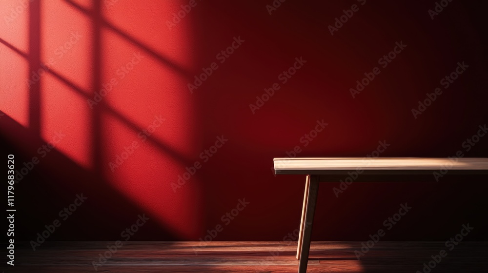 Poster a wooden table casting a soft shadow on the surface surrounded by natural light creating a calm and 