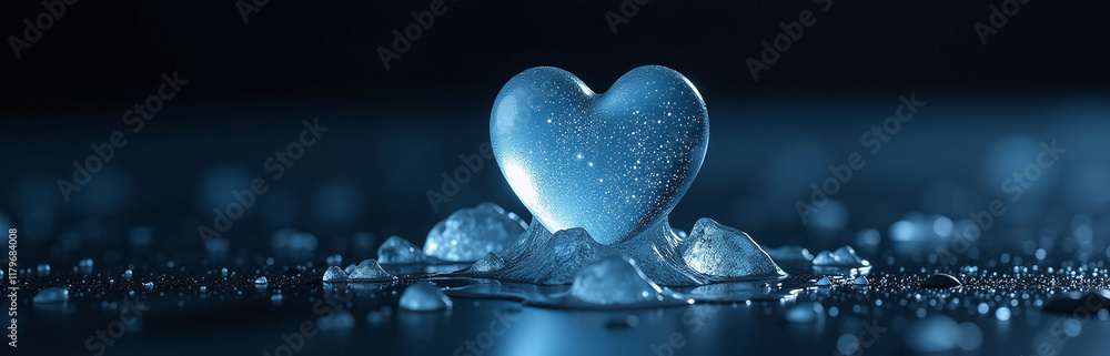 Aufkleber A Delicate Blue Heart Made Of Melting Ice Appears Fragile Yet Striking Against A Dark And Solid Black Backdrop Slowly. 00002