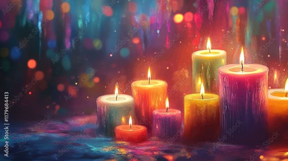Poster vibrant candles glowing against a colorful background creating a warm and enchanting atmosphere for 