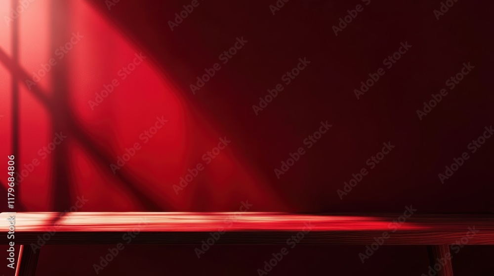 Poster vibrant red light filtering through a window casting intriguing shadows and creating a warm inviting