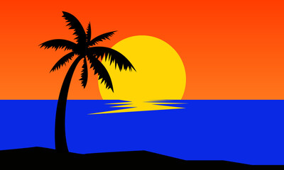 Summer Background in the afternoon Sunset and Coconut Tree Silhouette