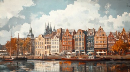 Obraz premium European Cityscape with Historical Architecture and Scenic Waterfront Views