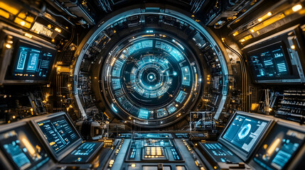 Obraz premium Futuristic Spaceship Control Room 3D Illustration
