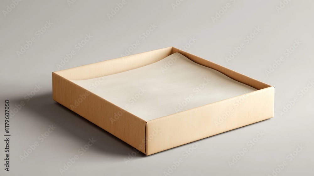 Aufkleber cardboard box with blank sheet of paper on a neutral background ready for custom design or packaging
