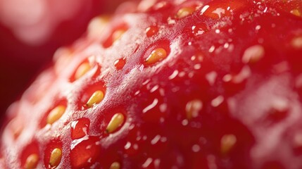 Macro Shot of Fresh Juicy Strawberry with Water Droplets on White Background