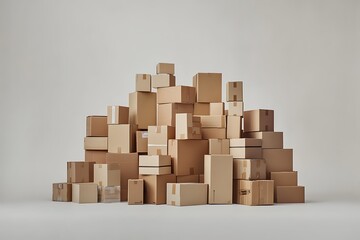 Fototapeta premium Stacked Cardboard Boxes Against a Green Background