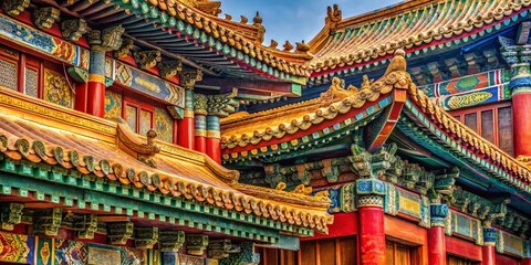 Obraz premium Intricate Carvings of Beijing Palace Museum: Close-Up Detail of Ancient Chinese Architecture