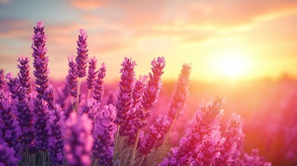 Sunset over lavender field.
