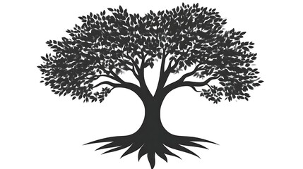 A Silhouetted Tree with Lush Foliage and Deep Roots