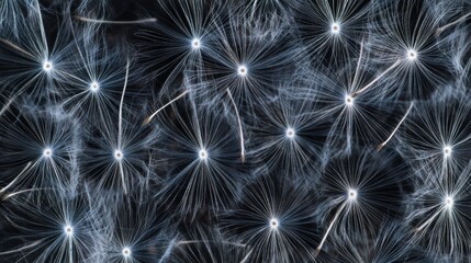 Dewdrops glistening on dandelion seeds creating a delicate and enchanting macro background texture