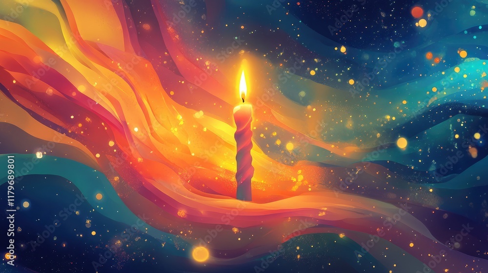 Aufkleber candle illuminating abstract swirls with bokeh effects in a dreamy colorful background