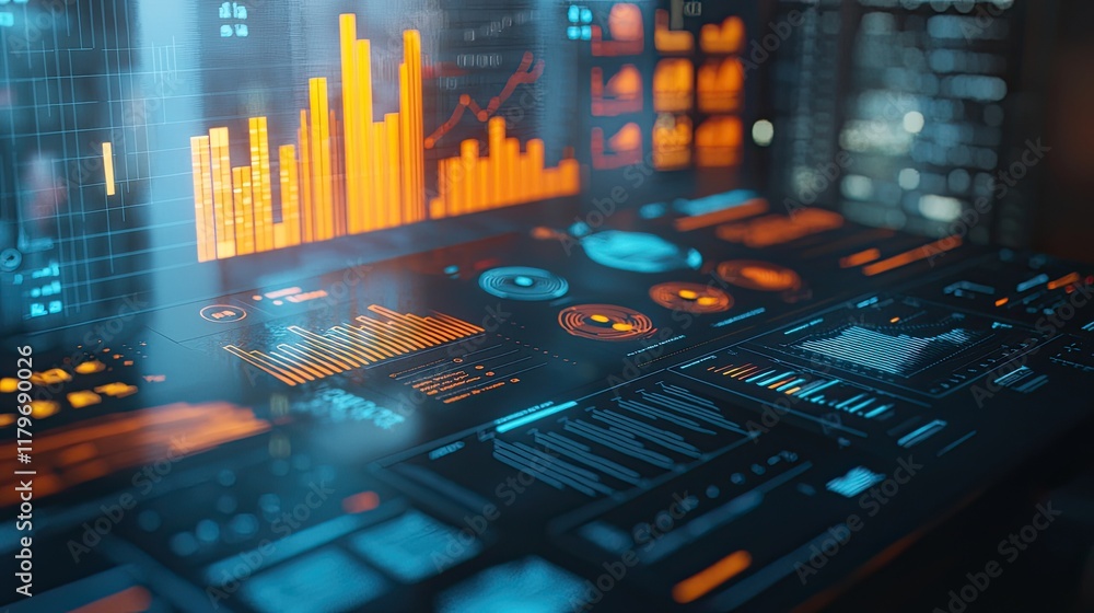 Aufkleber Futuristic Data Visualization Dashboard with Graphs and Digital Interface for Business Analytics Environment