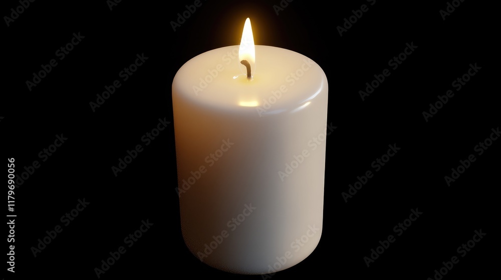 Poster elegant white candle with a soft flame illuminating softly against a black background creating a ser