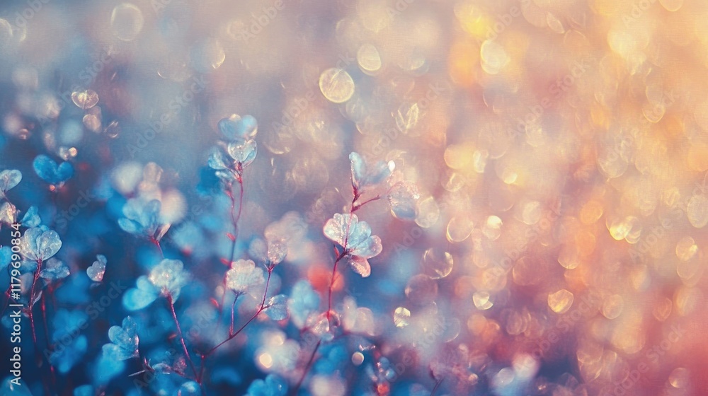 Poster vibrant bokeh light background featuring colorful defocused dots and soft floral elements creating a