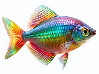 Fototapeta premium Iridescent Rainbowfish with Flowing Fins - Isolated White Background Stock Photo