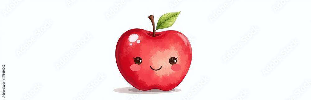 Poster a cute red apple with a smiling face is isolated on a plain white background in a watercolor style i