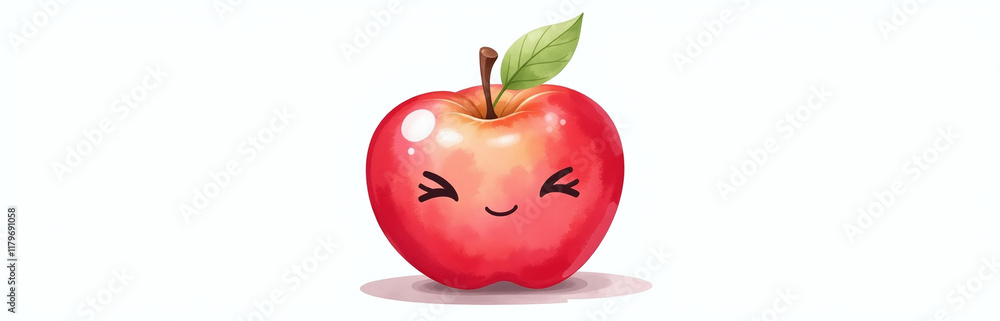 Poster a cute red apple with a smiling face is isolated on a plain white background in a watercolor style i