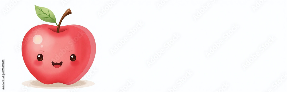 Poster a cute red apple with a smiling face is isolated on a plain white background in a watercolor style i