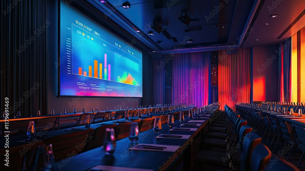 Aufkleber modern conference room with data visualization on screen and stylish ambient lighting for business e