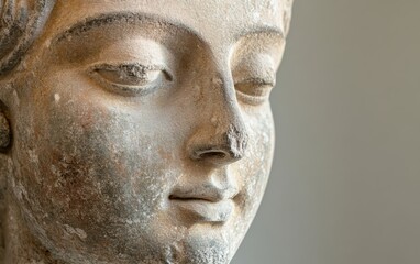 Obraz premium Close-up of the face of an ancient statue with smooth texture and realistic facial features