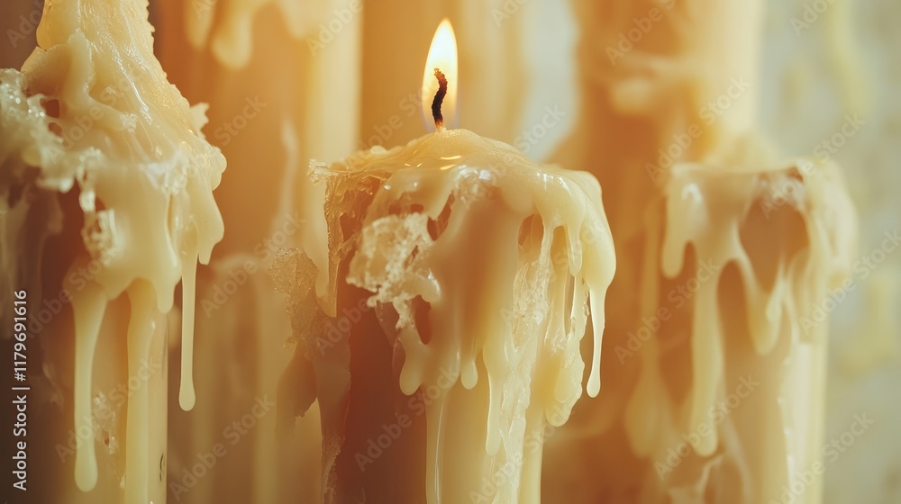 Poster dripping wax candles with warm glow creating a cozy and inviting atmosphere in studio setting
