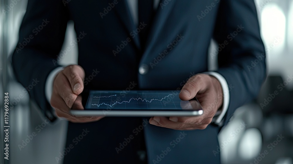 Aufkleber business professional analyzing financial data on tablet device in modern office environment