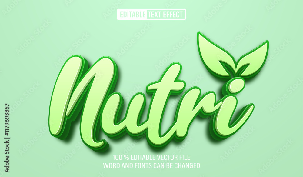 Aufkleber editable 3d text style effect - nutri green leaft design text effect template