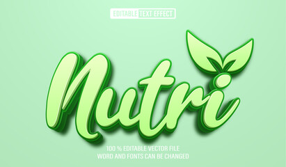 Editable 3D text style effect - Nutri Green Leaft Design text effect Template